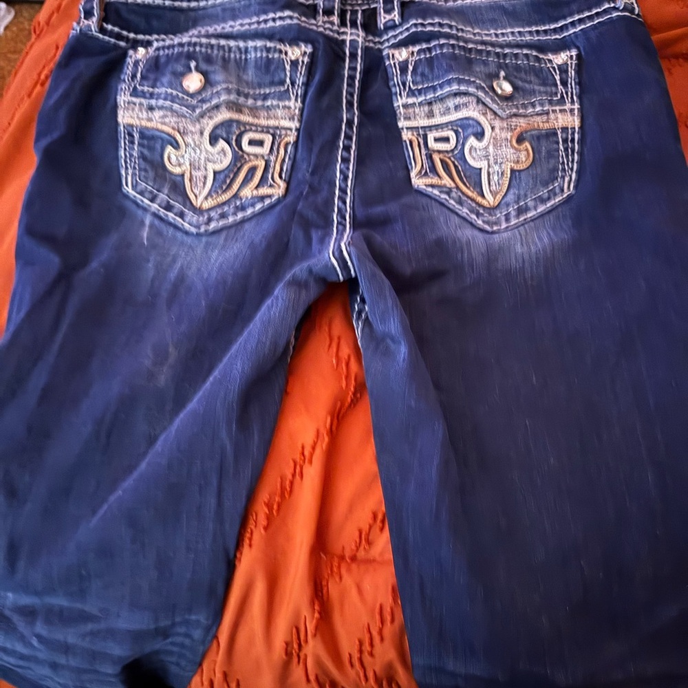 Rock Revival Dark Blue Bootcut Jeans with Embroidered Back Pockets